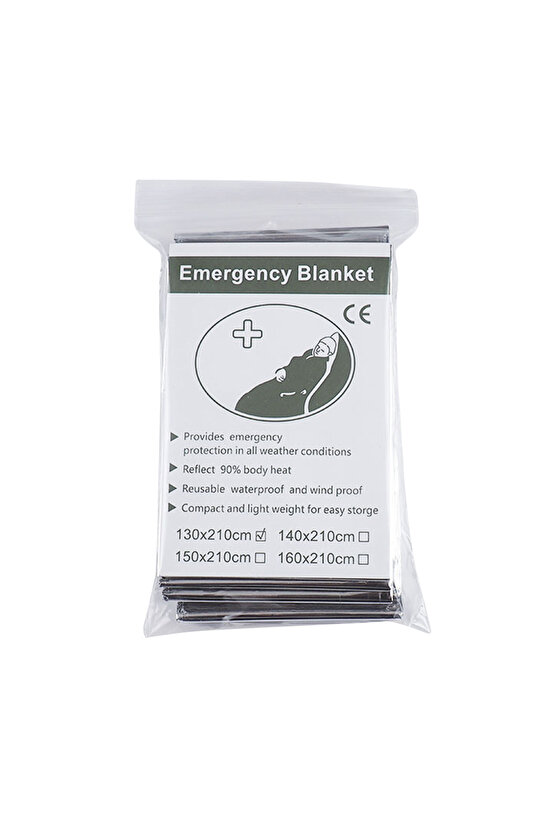 130x210cm Folyo Mylar Termal Battaniye Vücut Isısını Korur Acil Termal Battaniye Gümüş Folyo Boş...