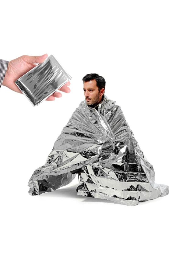 130x210cm Folyo Mylar Termal Battaniye Vücut Isısını Korur Acil Termal Battaniye Gümüş Folyo Boş...