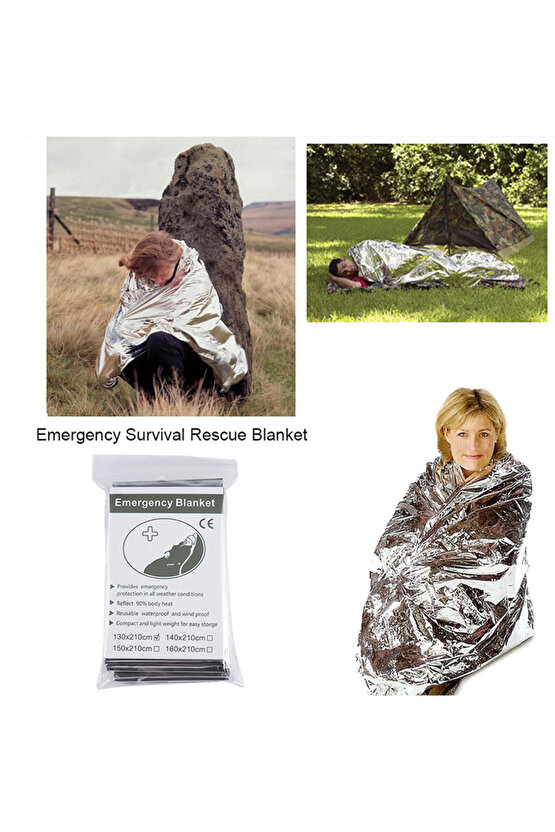 130x210cm Folyo Mylar Termal Battaniye Vücut Isısını Korur Acil Termal Battaniye Gümüş Folyo Boş...