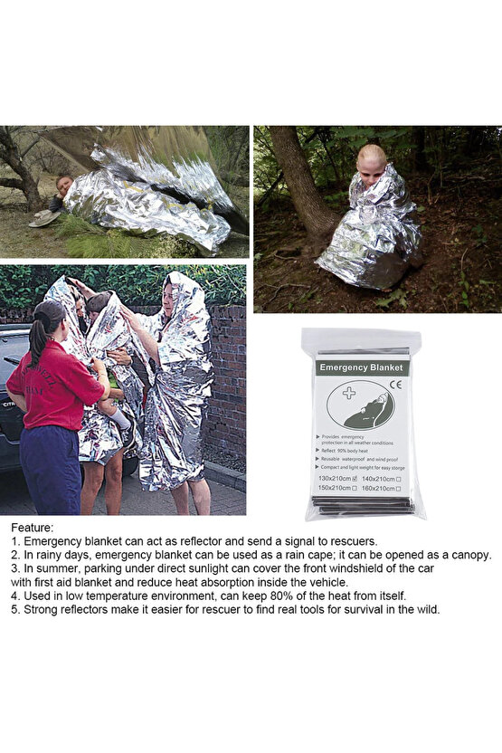 130x210cm Folyo Mylar Termal Battaniye Sizi Sıcak Tutar Acil Termal Battaniye Vücut Isısını Korur...