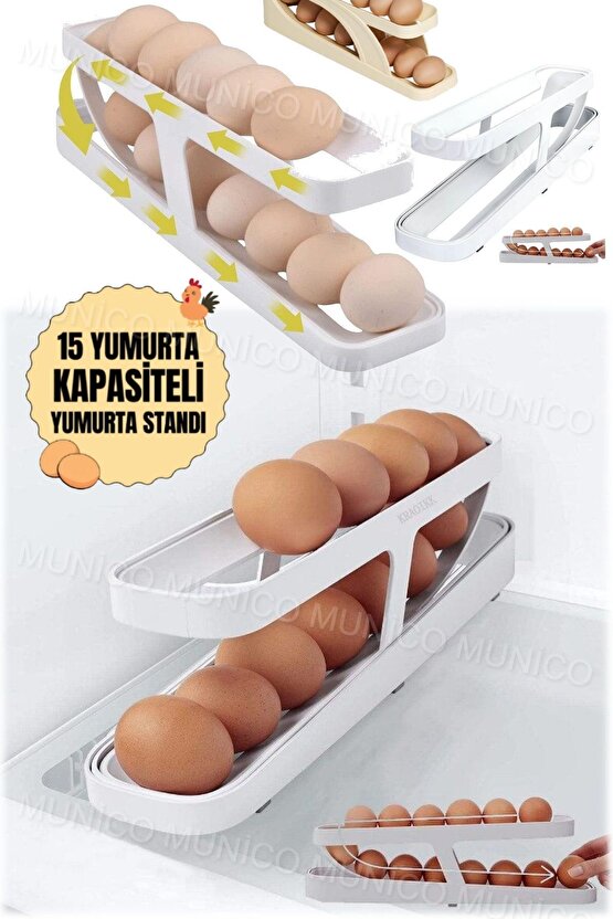 Buzdolabı İçin Yumurta Organizatör Plastik Kaydırmalı Kompakt Tasarım Yumurta Dağıtıcı Çift Katmanlı