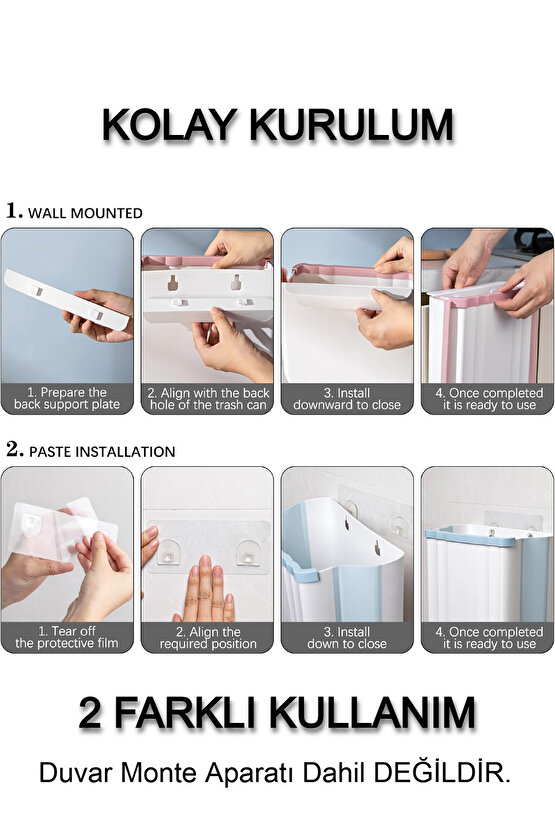 Katlanabilir Körüklü Mutfak Çöp Kovası Tezgah Üstü Dolap Askılı Pratik Katlanır Çöp Kutusu