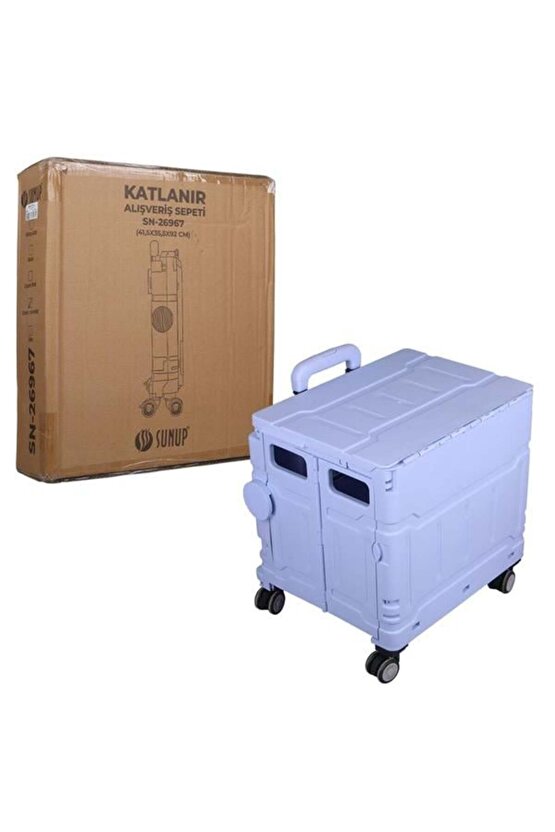 Sunup Sn-26967 Katlanabilir Market Pazar Kamp Tekerlekli Alışveriş Arabası 60kg Kapasiteli