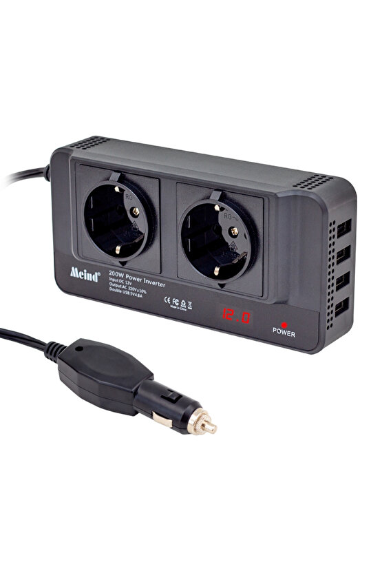 POWERMASTER PM-19827 12 VOLT - 200 WATT 4 USBLİ DİJİTAL ÇAKMAKTAN POWER INVERTER