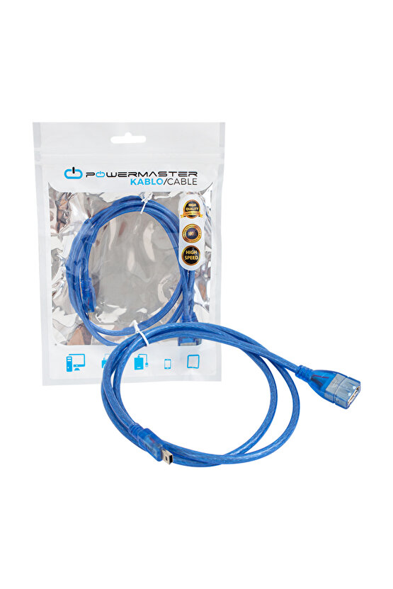 USB 5 PİN ERKEK-USB DİŞİ 1 METRE KABLO MAVİ (K0)