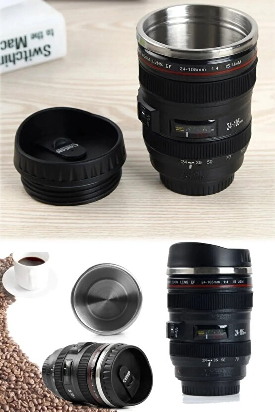 Kamera Lens Lensi Objektif Görünümlü Çay Kahve Bitki Çayı Vb. Termos Kupa Bardak 300 Ml