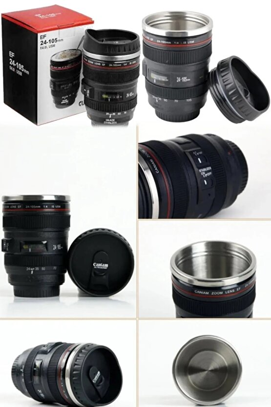 Kamera Lens Lensi Objektif Görünümlü Çay Kahve Bitki Çayı Vb. Termos Kupa Bardak 300 Ml