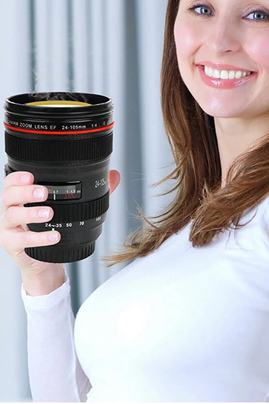 Kamera Lens Lensi Objektif Görünümlü Çay Kahve Bitki Çayı Vb. Termos Kupa Bardak 300 Ml