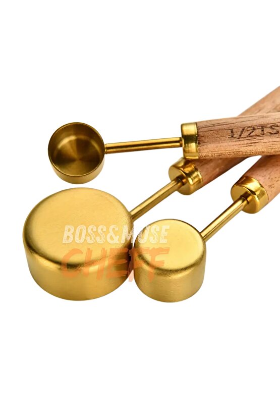 4 Adet Büyük Boy Paslanmaz Çelik Ahşap Saplı Ölçü Kaşığı Seti Ölçü Kabı Hediyeli