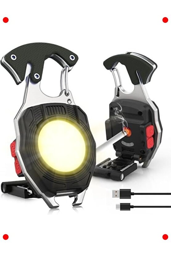 Çok Fonksiyonlu Mini LED Anahtarlık Fener ve Çakmak