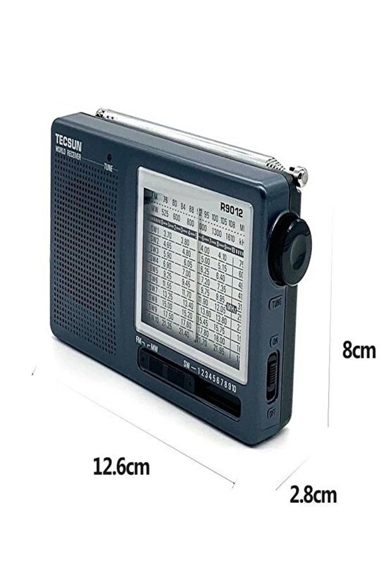 TECSUN R-9012 Taşınabilir Analog Radyo Kısa Dalga FM Stereo Alıcı 12 Bantlı Dünya Radyosu