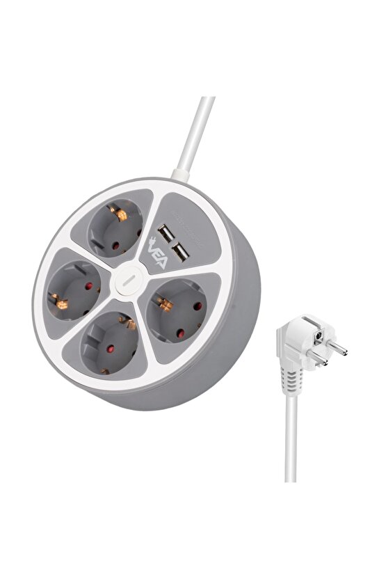 4LÜ 2 USBLİ ANAHTARLI 1.5 METRE GRUP PRİZ VE-G604YU (K95)