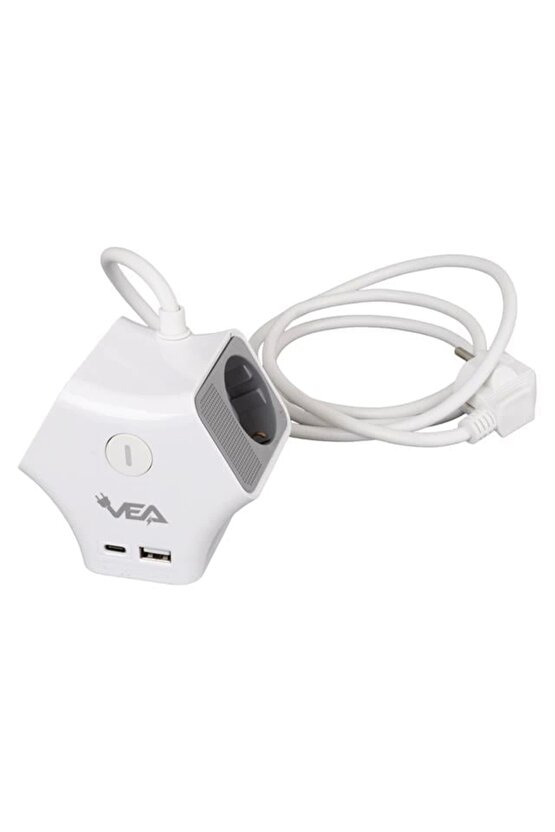 VE-G903YC 3lü USB+ Type-C Girişli Anahtarlı 1.5 Metre Grup Priz