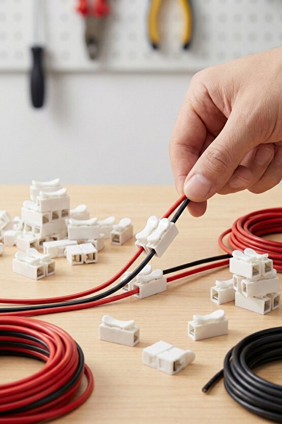 100 Adet Mandallı Vidasız Basmalı Tip 2 Li 2 Pin Kablo Birleştirici Klemens