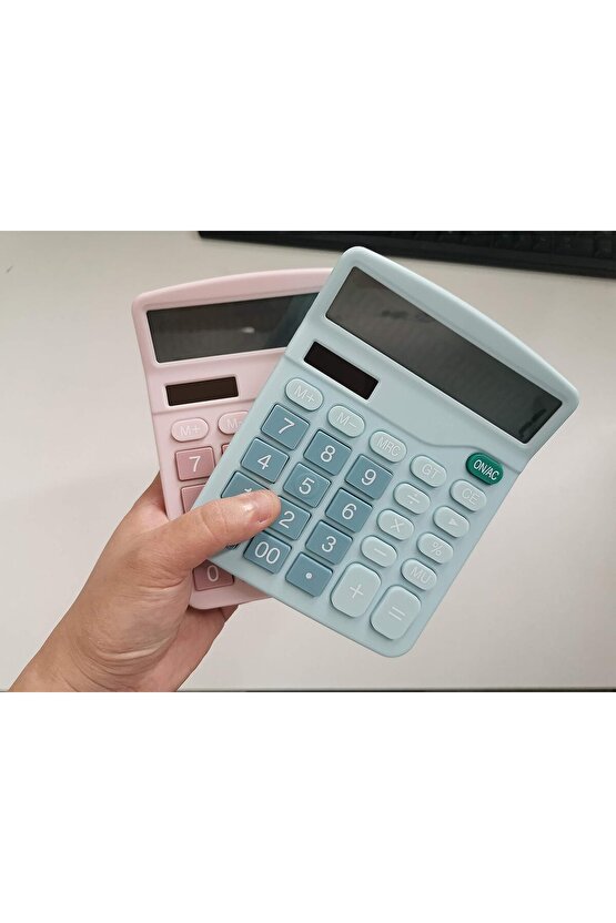 12-bit Güneş Enerjili Standart İşlevli Elektronik Hesap Makinesi Büyük LCD Ekranlı PEMBE