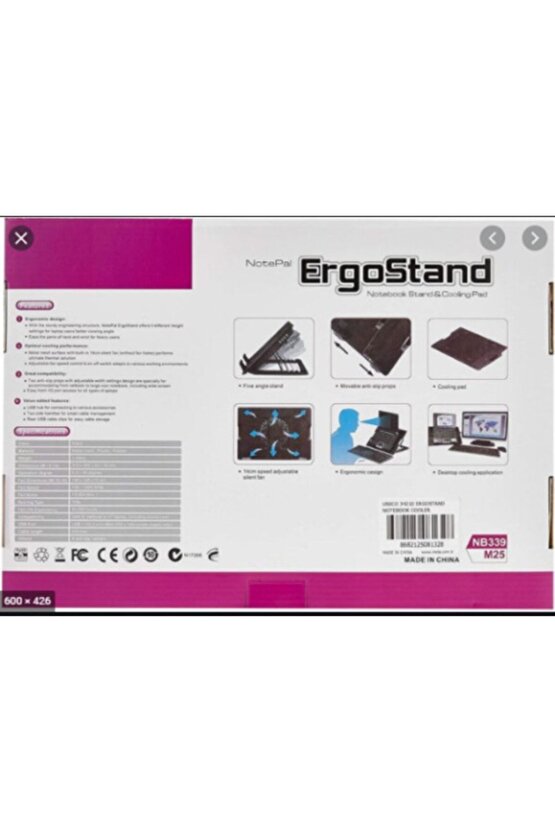 Ergostand Nb339 – M25 Laptop Notebook Işıklı Soğutucu Fan 5 Kademeli Stand