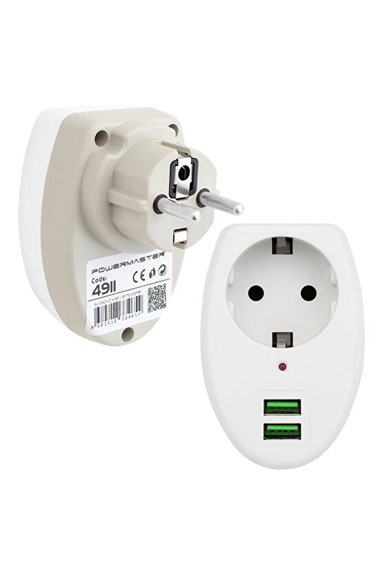 POWERMASTER PM-4911 2 USBLİ TEKLİ TERMAL AKIM KORUMALI PRİZ (10A-2500W)