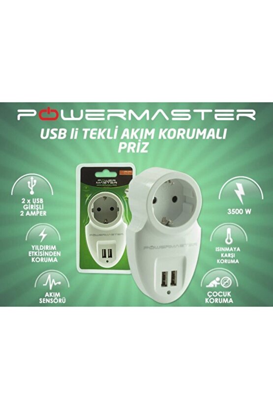 16895 Çift Usbli Tekli Akım Korumalı Priz (16a 3500w)