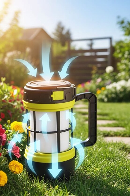 7 Farklı Mod Powerbank Özellikli Solar Kamp El Feneri Işıldak - Kırmızı Beyaz Led