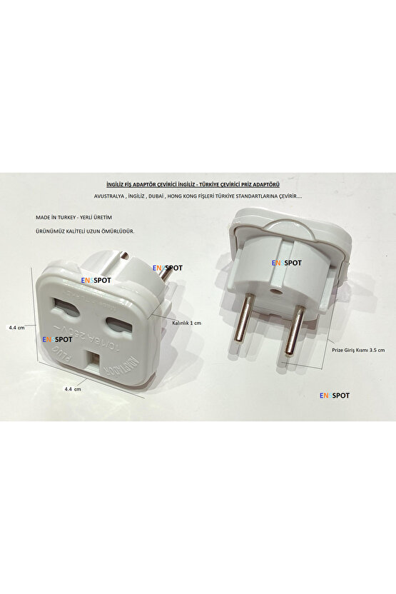 2 ADET İNGİLİZ FİŞ ADAPTÖR ÇEVİRİCİ İNGİLİZ-TÜRKİYE ÇEVİRİCİ PRİZ ADAPTÖRÜ
