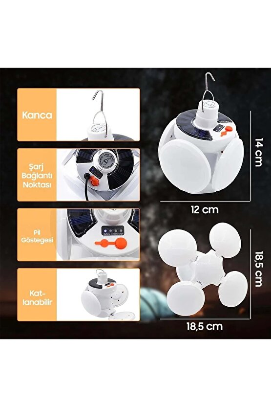 Solar Panelli Şarjlı 5li Katlanabilir Acil Durum Kamp Lambası Powermaster