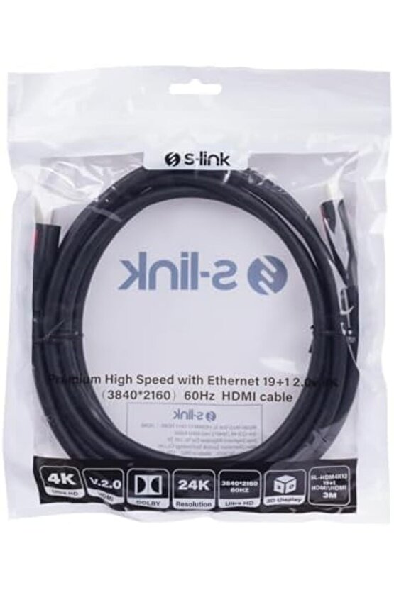 elizzashop SL-HDM4K13 19+1 HDMI to HDMI 3m v2.0 4K (3840 * 2160) 60Hz Kablo elizzashop 1174223