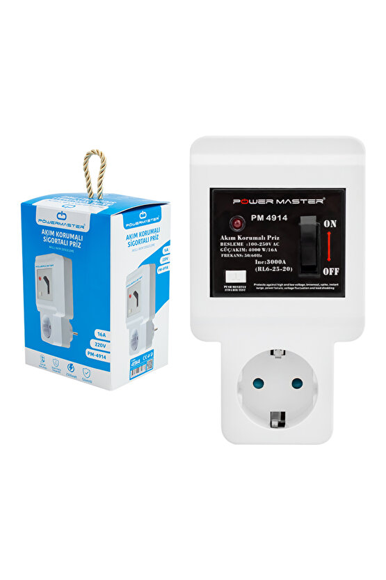 220 VOLT 16 AMPER TEKLİ AKIM KORUMALI SİGORTALI PRİZ (4525)