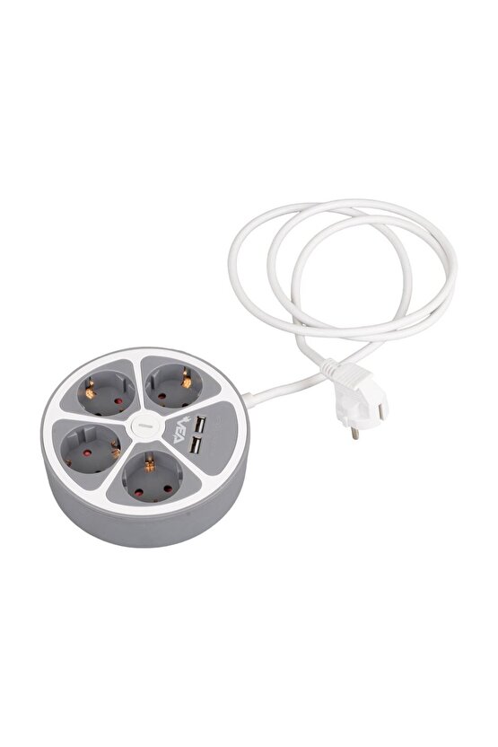 VE-G604YU 4lü 2 USB’li Anahtarlı 1.5 Metre Grup Priz