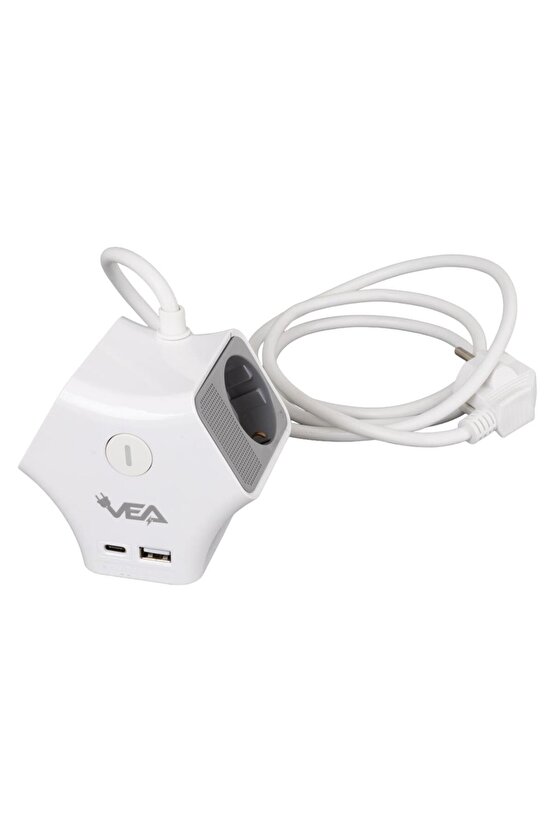 VE-G903YC 3lü USB+ Type-C Girişli Anahtarlı 1.5 Metre Grup Priz