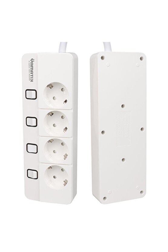 Yamatik X-MAN-104 A-CLASS 4lü Ayrı Anahtarlı 2 Metre Akım Korumalı Grup Priz 1400 Joule