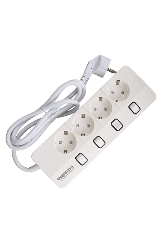 Yamatik X-MAN-104 A-CLASS 4lü Ayrı Anahtarlı 2 Metre Akım Korumalı Grup Priz 1400 Joule