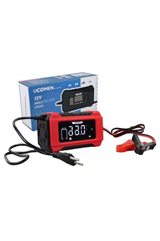 UC-C120501B 12V 6A KIRMIZI LCD GÖSTERGELİ AKILLI AKÜ ŞARJ CİHAZI