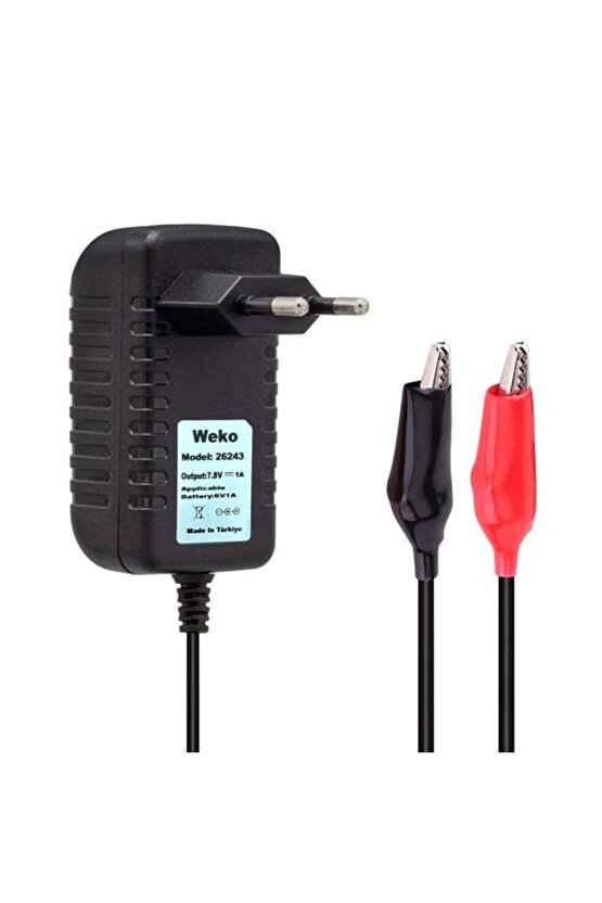 Weko 7.8 Volt - 1 Amper Krokodil Uçlu Priz Tip Yerli Üretim Akü Şarj Adaptörü (Out:6V1A)