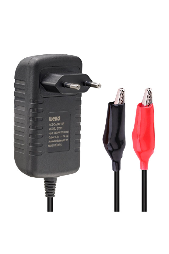 CLZ192 Weko 8.4 Volt - 1 Amper Krokodil Uçlu Kırmızı Yeşil Ledli Yerli Üretim Akü Şarj Cihazı (out: