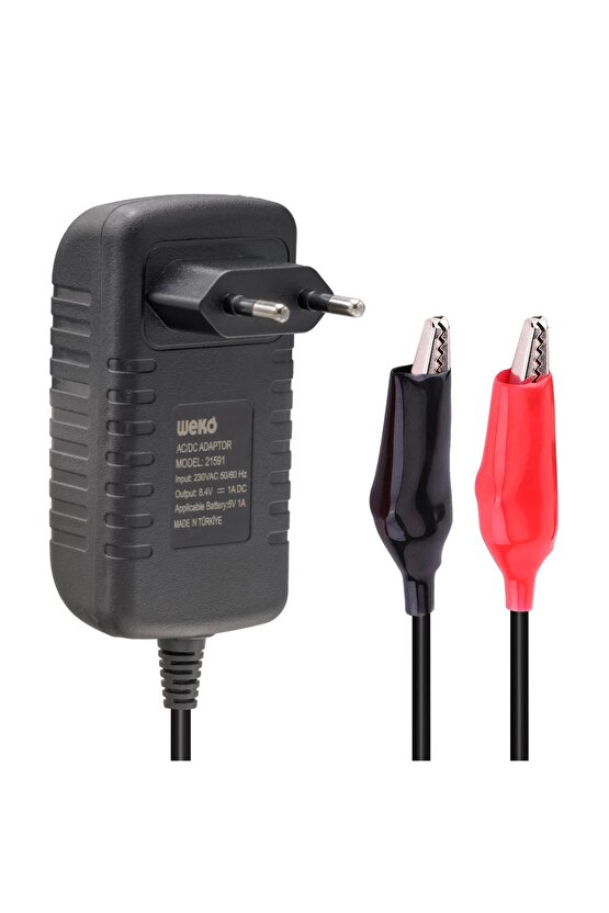 8.4 VOLT - 1 AMPER KROKODİL UÇLU KIRMIZI YEŞİL LEDLİ YERLİ ÜRETİM AKÜ ŞARJ CİHAZI (OUT:6V-1A) (K95)