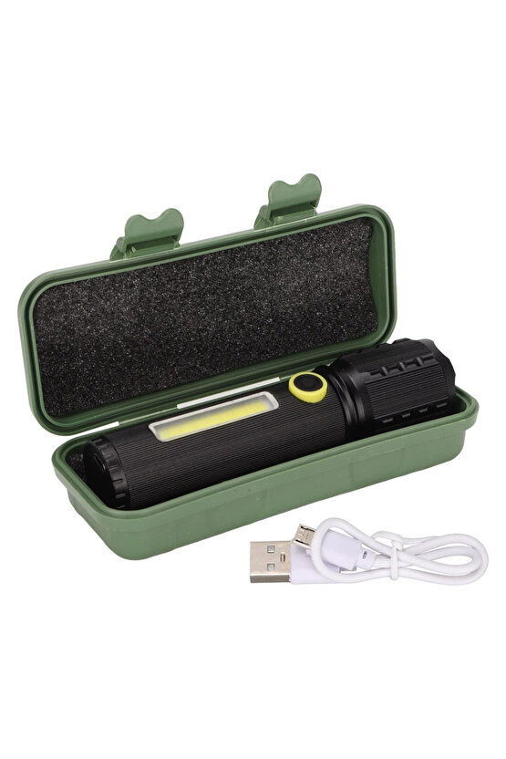 ZOOMLU FLASH ÖZELLİKLİ ŞARJLI METAL KASA EL FENERİ (4767) - MTC4455-5958