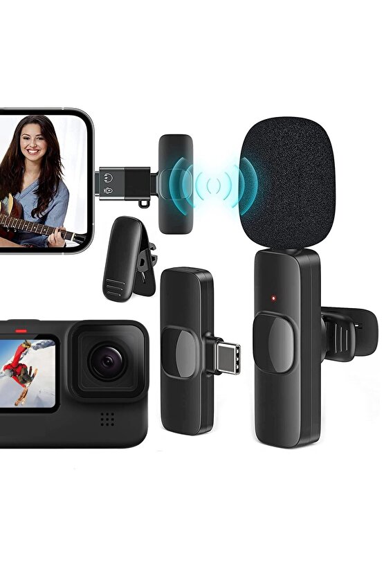 K8 Kablosuz TYPE-C Vlogger Yaka Mikrofonu ,Cep Telefonu İçin Gürültü Önleyici, youtuber, Vlogger