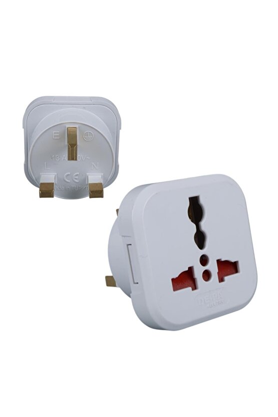 İngiliz Fiş Çevirici Adaptör - İngiliz İngiliz Priz - Beyaz - 11108-UK