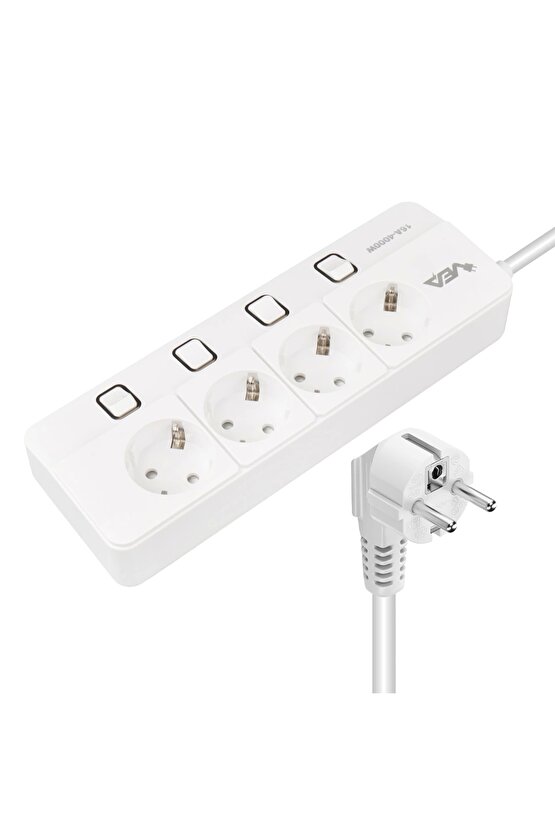 Ve-xman104 A Class 4lü Ayrı Anahtarlı 1.5 Metre Akım Korumalı Grup Priz (MADE IN MALAYSIA) (K95)