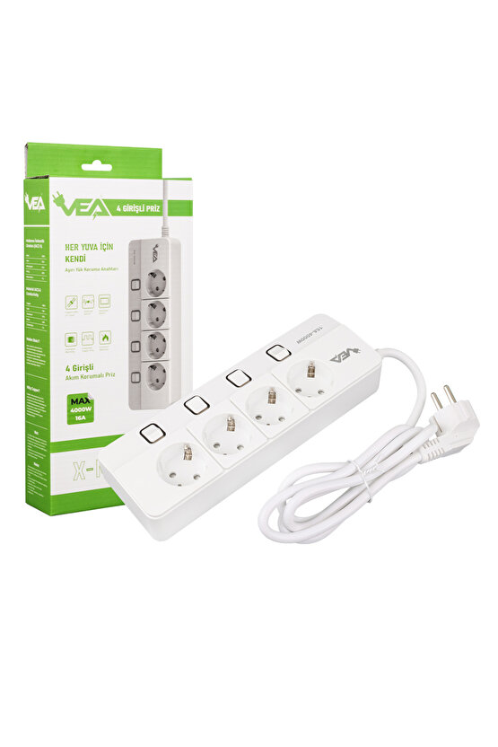 VE-XMAN104 A CLASS 4LÜ AYRI ANAHTARLI 1.5 METRE AKIM KORUMALI GRUP PRİZ (MADE IN MALAYSIA) (4178)