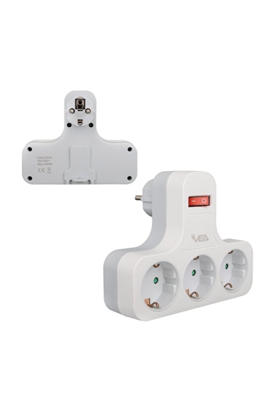 VEA VE-22418 16 AMPER 3500 WATT ANAHTARLI 3LÜ PRİZ