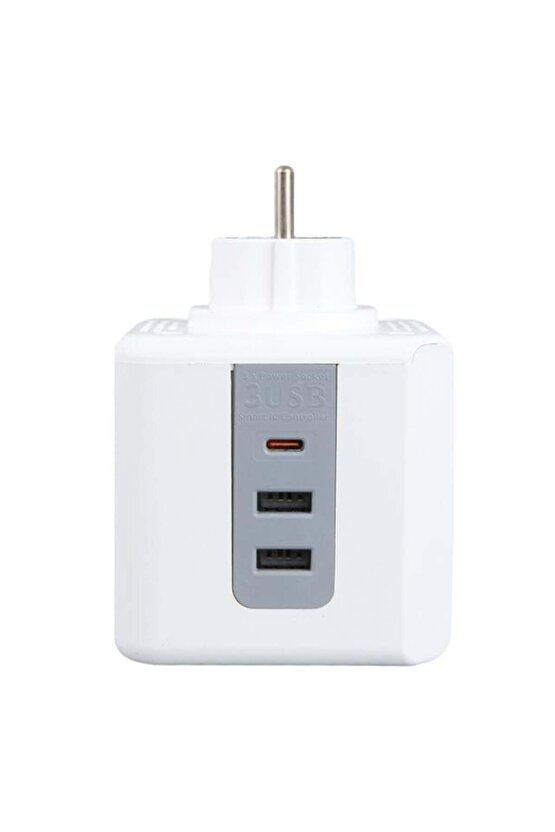 VEA VE-23089 2x USB 1x Type-C 3'lü Çocuk Ve Termal Korumalı Grup Priz (5224)