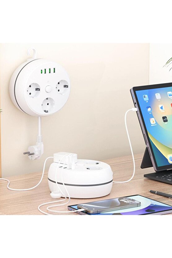 VE-26583 3LÜ 1.5 Metre Kablolu 3 USB  TYPE-C Girişli Akım Korumalı Grup Priz