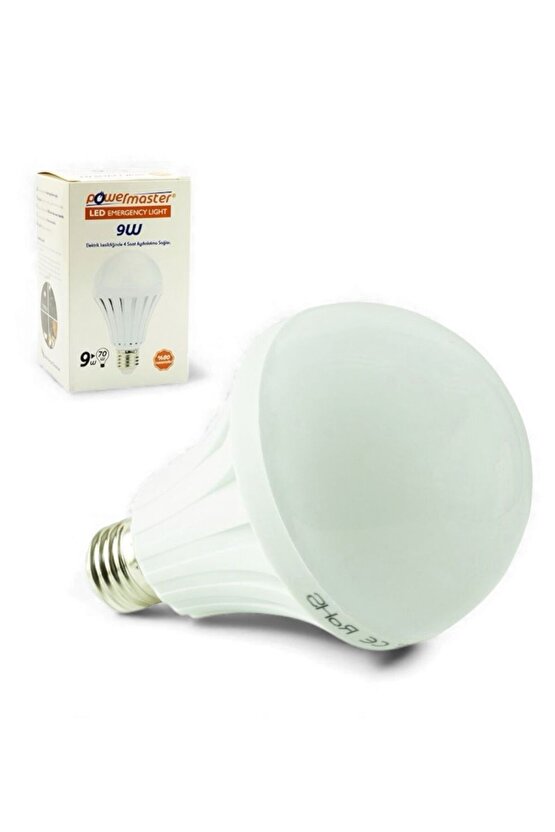 Beyaz 9W E27 220V Şarjlı LED Ampul 6500K – Kesinti Anında Otomatik Yanma, Enerji Tasarruflu