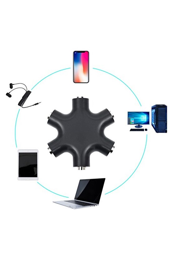 6’lı 3.5mm Stereo AUX Çoklayıcı – Çoklu Ses Bağlantı Splitter Adaptör (Kulaklık ve Hoparlör Uyumlu)