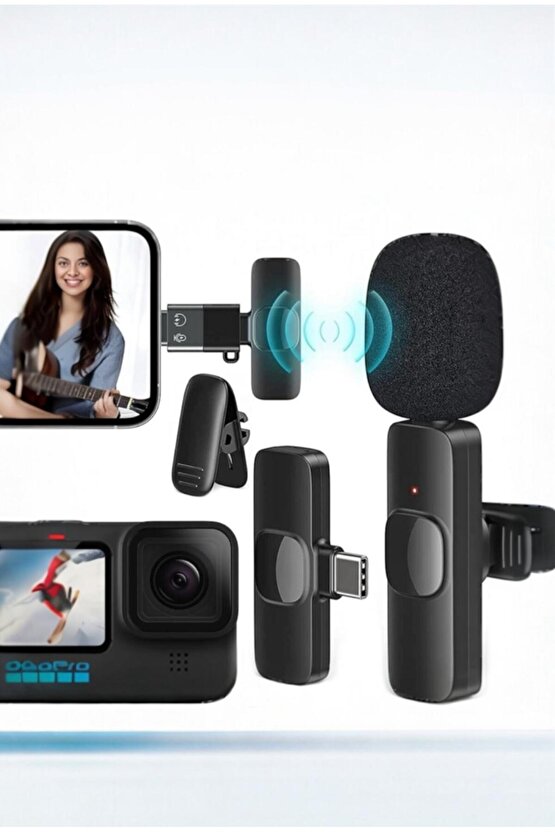 Kablosuz Type-C Vlogger Yaka Mikrofonu – Telefon ve Tablet Uyumlu Profesyonel Yayın Mikrofonu