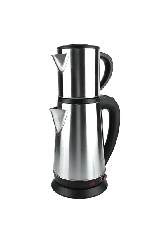 1800W Çelik Hazneli Çaycı – 1.8L Su Isıtıcı + 0.8L Demlik, Süzgeçli Elektrikli Kettle