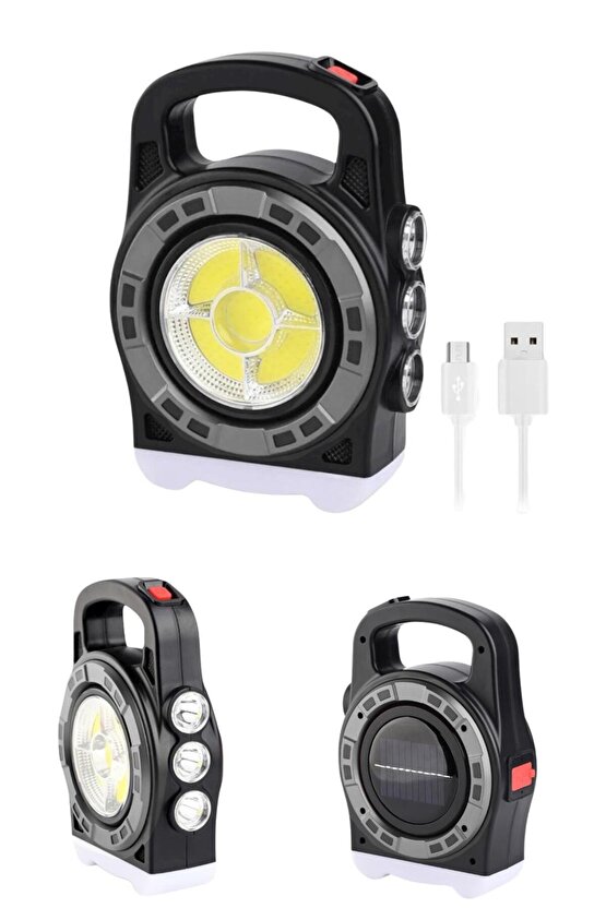 Güneş Enerjili 20W COB LED Lamba – 3 Modlu Şarj Edilebilir Kamp Işıldak