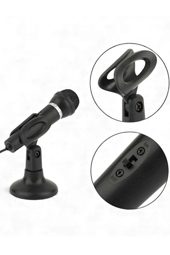 Masaüstü Siyah Kürsü Mikrofon | 3.5mm Jack Girişli, Bilgisayar ve Laptop İçin