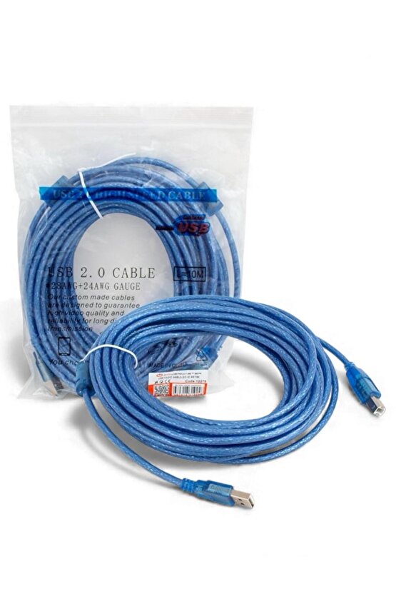 2.0 Şeffaf Mavi 10 Metre USB Yazıcı Kablosu | Hızlı Transfer, Dayanıklı Malzeme